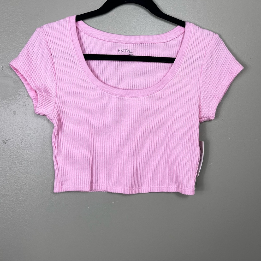 PACSUN est. PAC pink thermal cropped short sleeve top